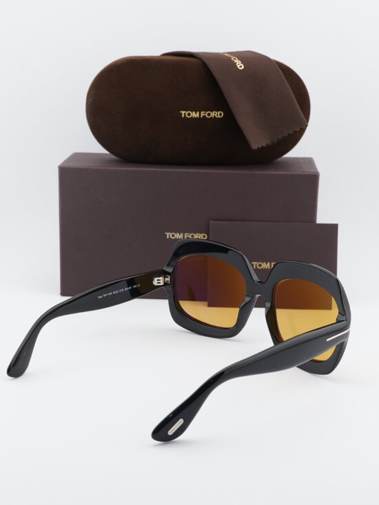 Tom Ford Ren FT1155 01E Square Sunglasses - Shiny Black/Brown
